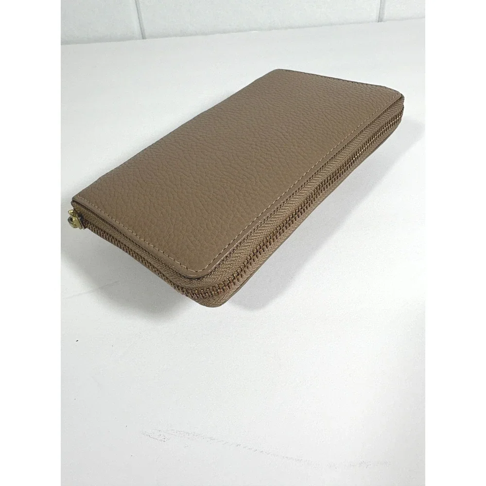 J.W. Hulme Co. Brown Pebbled Leather Horsebit Zip Around Wallet Pink Blue Stripe